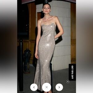 Commense Mesh-Trim Rhinestone Cami Dress in Size Small